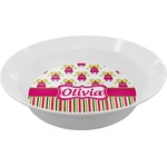 Pink Monsters & Stripes Melamine Bowl (Personalized)