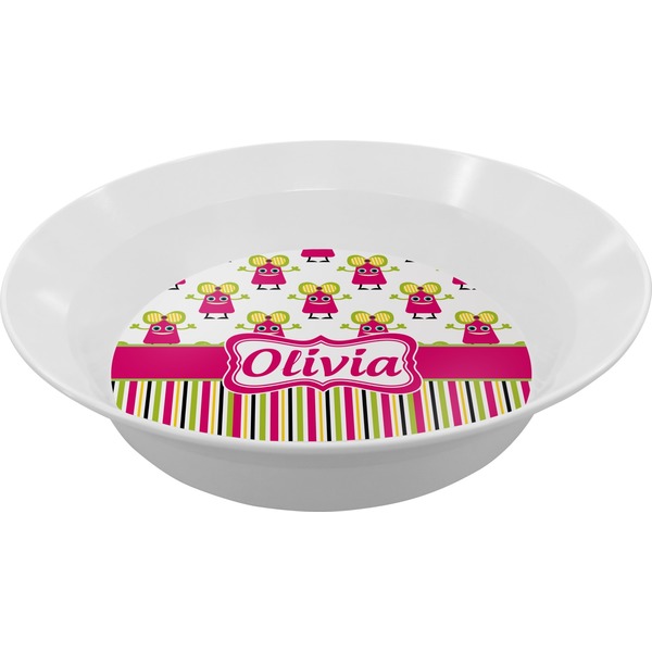 Custom Pink Monsters & Stripes Melamine Bowl - 12 oz (Personalized)