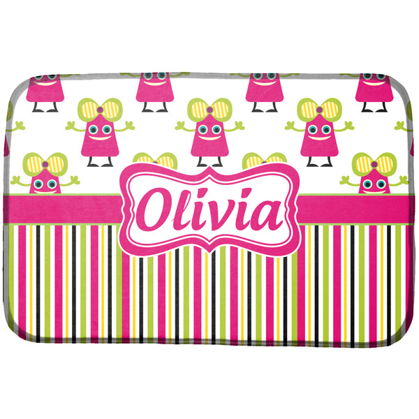 Custom Pink Monsters & Stripes Dish Drying Mat (Personalized)