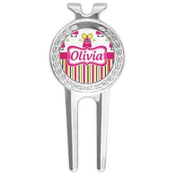Pink Monsters & Stripes Golf Divot Tool & Ball Marker (Personalized)