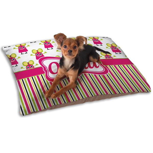 Custom Pink Monsters & Stripes Dog Bed - Small w/ Name or Text