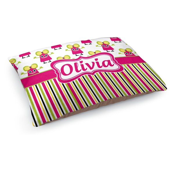 Custom Pink Monsters & Stripes Dog Bed - Medium w/ Name or Text
