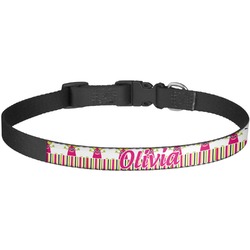 Pink Monsters & Stripes Dog Collar - Large (Personalized)
