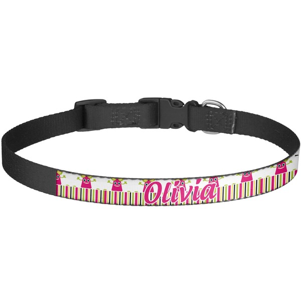 Custom Pink Monsters & Stripes Dog Collar - Large (Personalized)