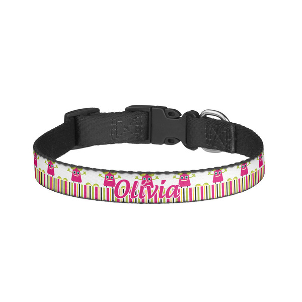 Custom Pink Monsters & Stripes Dog Collar - Large (Personalized)