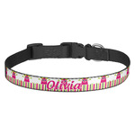Pink Monsters & Stripes Dog Collar - Medium (Personalized)