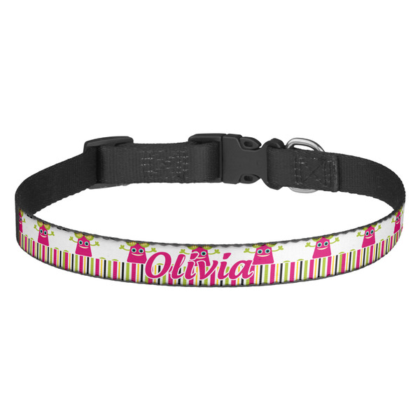 Custom Pink Monsters & Stripes Dog Collar (Personalized)