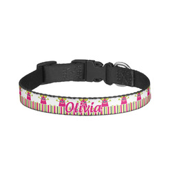 Pink Monsters & Stripes Dog Collar - Small (Personalized)