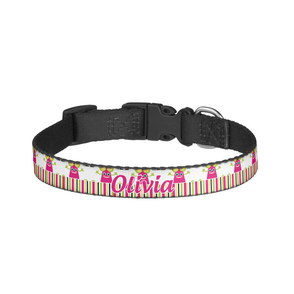 Custom Pink Monsters & Stripes Dog Collar - Small (Personalized)