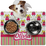 Pink Monsters & Stripes Dog Food Mat - Medium w/ Name or Text