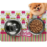 Pink Monsters & Stripes Dog Food Mat - Small w/ Name or Text