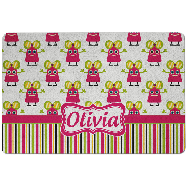 Custom Pink Monsters & Stripes Dog Food Mat w/ Name or Text