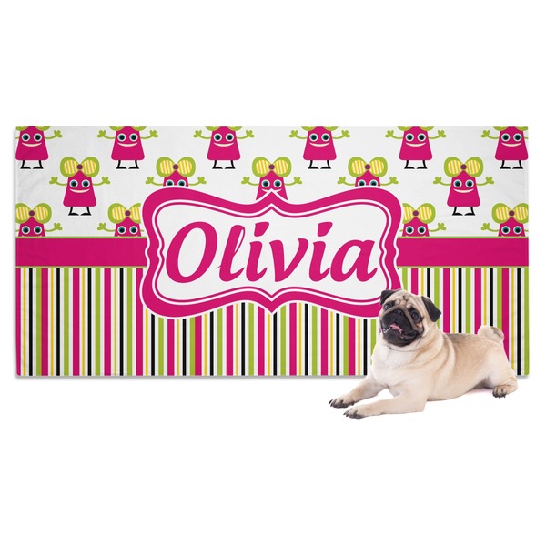 Custom Pink Monsters & Stripes Dog Towel (Personalized)