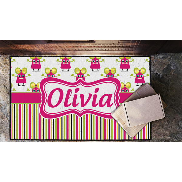 Pink Monsters & Stripes Door Mat - LIFESTYLE (Lrg)