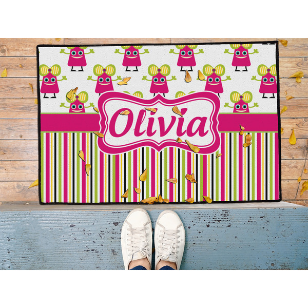 Pink Monsters & Stripes Door Mat - LIFESTYLE (Med)