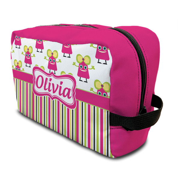 Custom Pink Monsters & Stripes Toiletry Bag / Dopp Kit (Personalized)