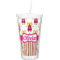 Pink Monsters & Stripes Double Wall Tumbler with Straw