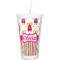 Pink Monsters & Stripes Double Wall Tumbler with Straw (Personalized)
