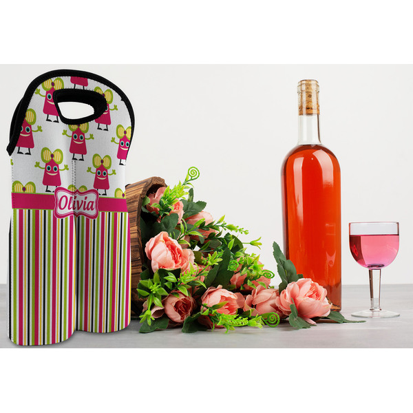 Pink Monsters & Stripes Double Wine Tote - LIFESTYLE (new)