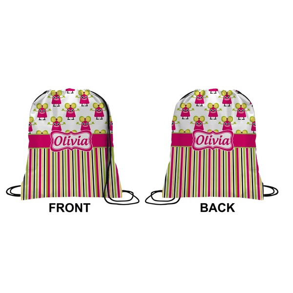 Pink Monsters & Stripes Drawstring Backpack
