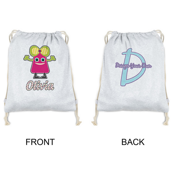 Pink Monsters & Stripes Drawstring Backpacks - Sweatshirt Fleece - Double Sided - APPROVAL