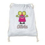 Pink Monsters & Stripes Drawstring Backpack - Sweatshirt Fleece - Double Sided (Personalized)