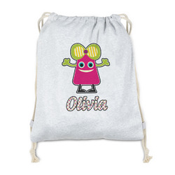 Pink Monsters & Stripes Drawstring Backpack - Sweatshirt Fleece - Double Sided (Personalized)