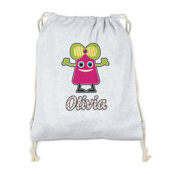 Custom Pink Monsters & Stripes Drawstring Backpack - Sweatshirt Fleece - Double Sided (Personalized)