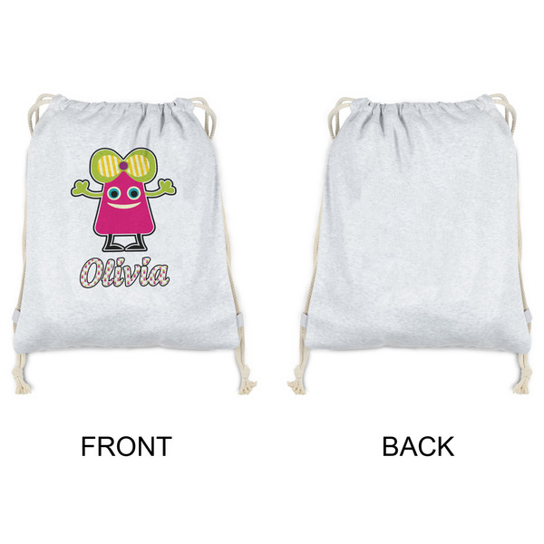 Pink Monsters & Stripes Drawstring Backpacks - Sweatshirt Fleece - Single Sided - APPROVAL