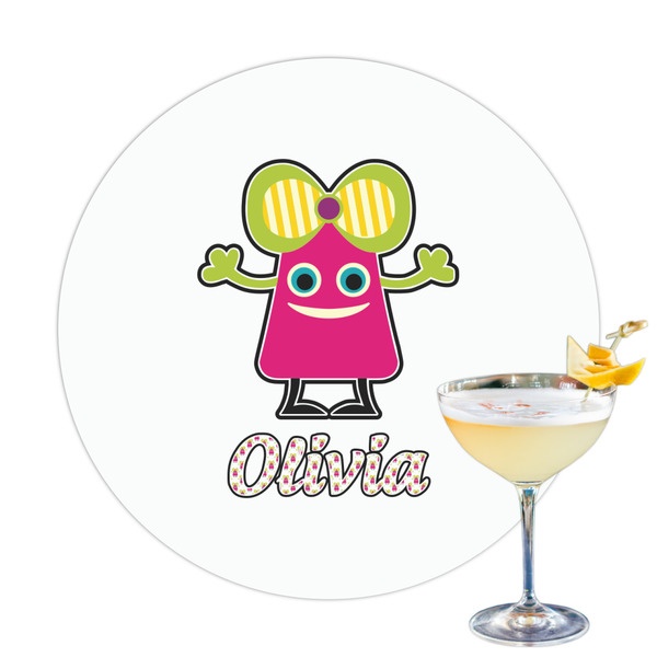 Custom Pink Monsters & Stripes Printed Drink Topper - 3.25" (Personalized)