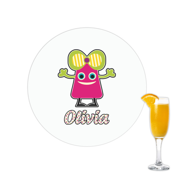 Custom Pink Monsters & Stripes Printed Drink Topper - 2.15" (Personalized)