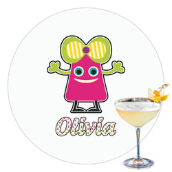 Pink Monsters & Stripes Printed Drink Topper - 3.5" (Personalized)
