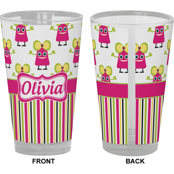 Pink Monsters & Stripes Pint Glass - Full Color - Front & Back Views