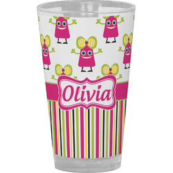 Pink Monsters & Stripes Pint Glass - Full Color (Personalized)