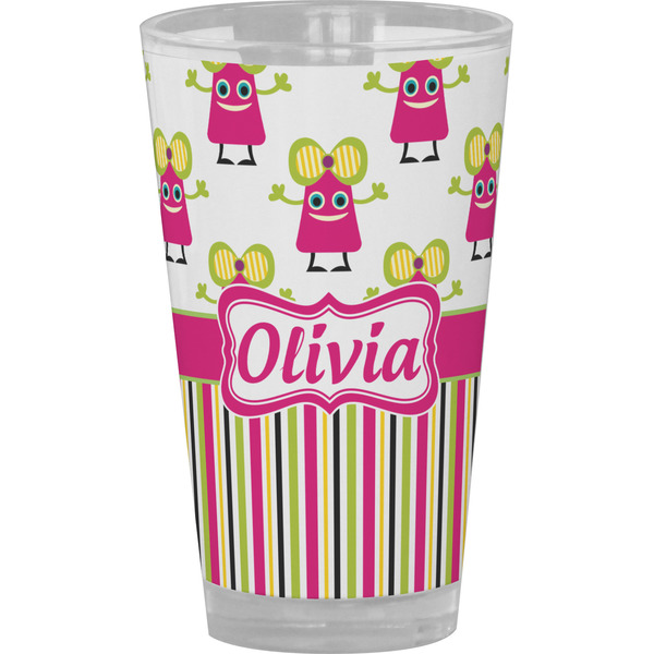 Custom Pink Monsters & Stripes Pint Glass - Full Color (Personalized)