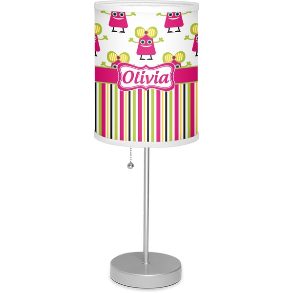 Custom Pink Monsters & Stripes 7" Drum Lamp with Shade (Personalized)
