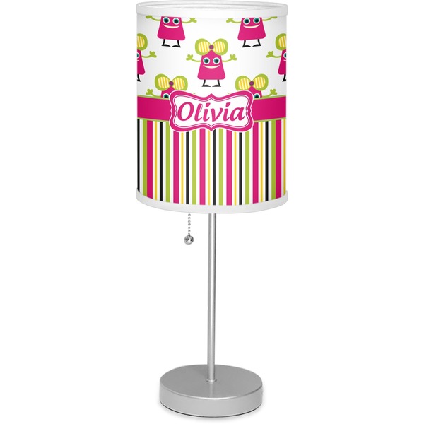 Custom Pink Monsters & Stripes Lamp with Drum Shade (Personalized)