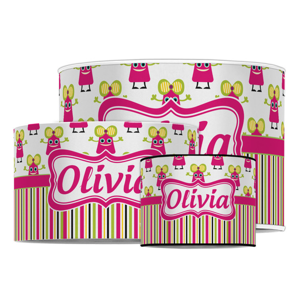 Pink Monsters & Stripes Drum Lampshades - MAIN