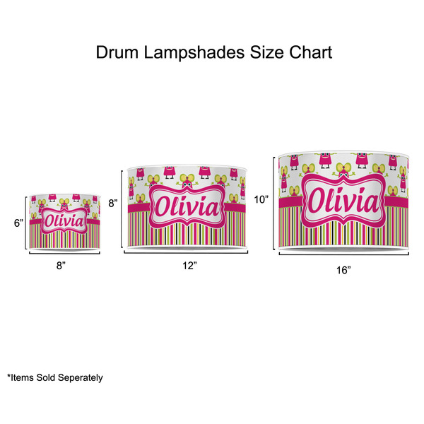 Pink Monsters & Stripes Drum Lampshades - Sizing Chart
