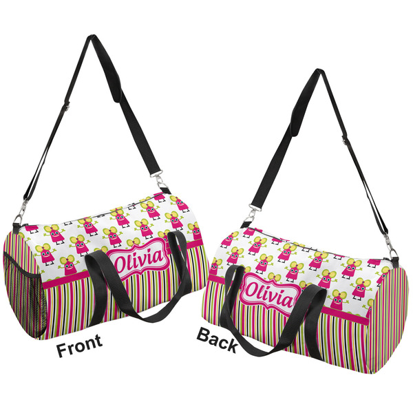 Pink Monsters & Stripes Duffle bag large front and back sides