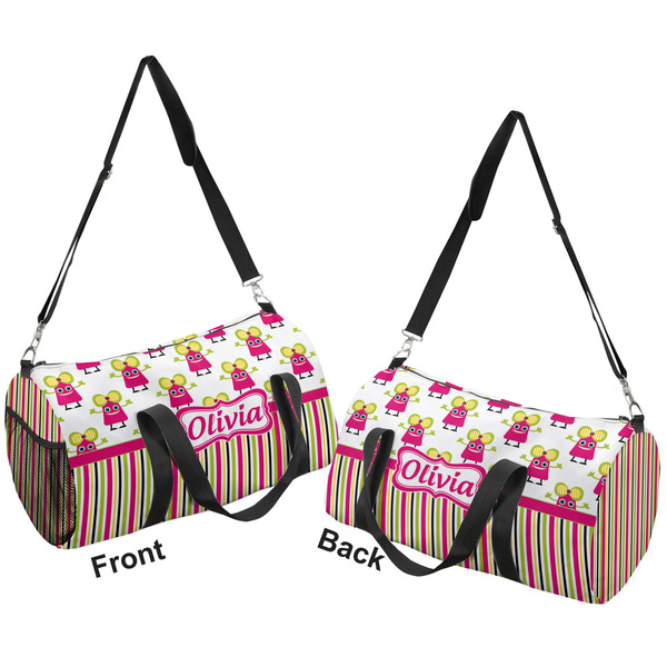 Pink Monsters & Stripes Duffle bag small front and back sides