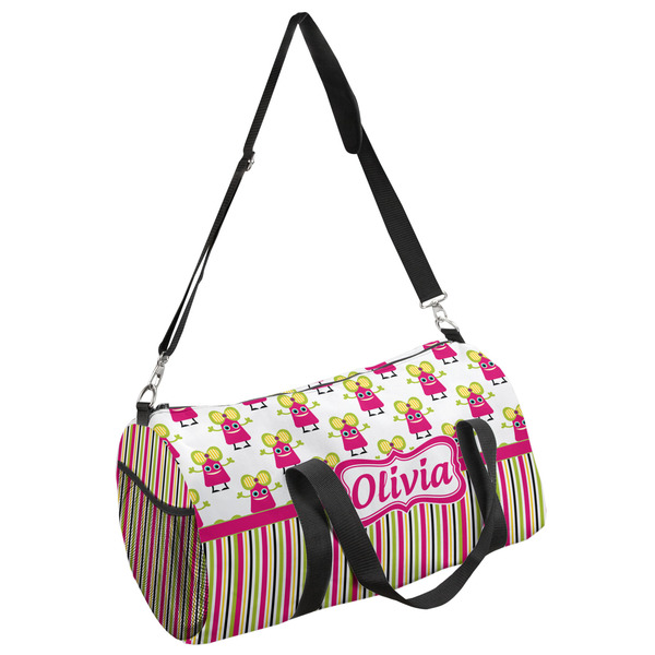 Custom Pink Monsters & Stripes Duffel Bag - Large (Personalized)