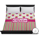 Pink Monsters & Stripes Duvet Cover - King (Personalized)
