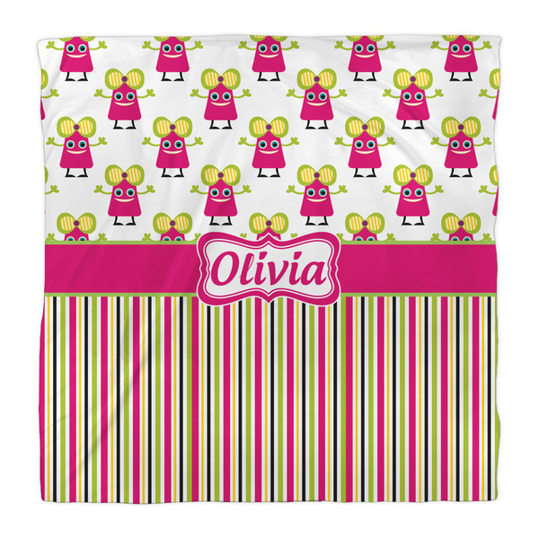 Pink Monsters & Stripes Duvet Cover - Queen - Front