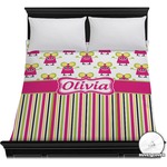 Pink Monsters & Stripes Duvet Cover - Full / Queen (Personalized)