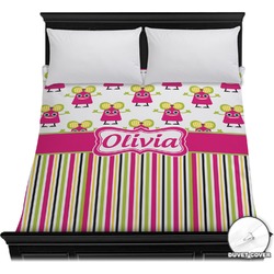 Pink Monsters & Stripes Duvet Cover - Full / Queen (Personalized)