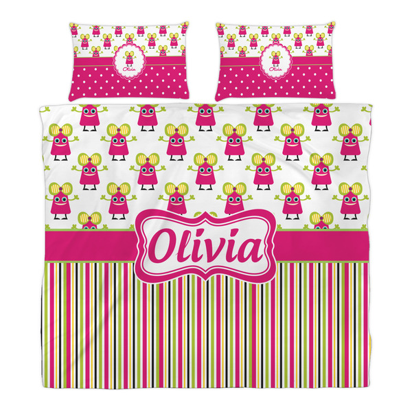 Pink Monsters & Stripes Duvet Cover Set - King - Alt Approval