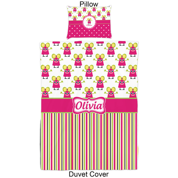 Pink Monsters & Stripes Duvet Cover Set - Twin - Approval