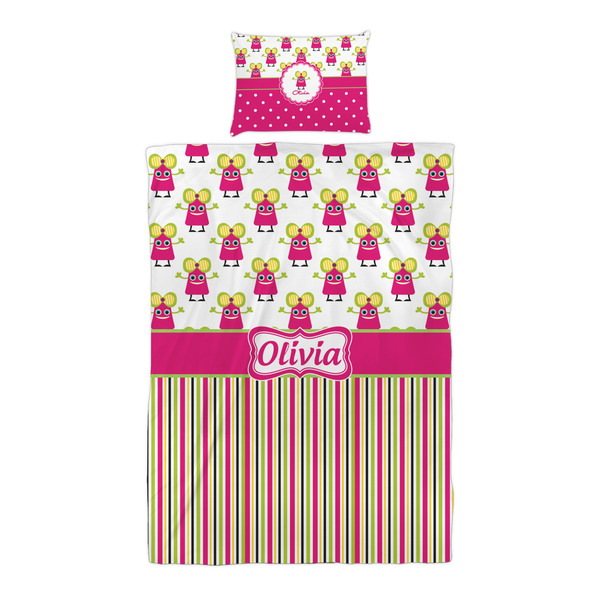 Pink Monsters & Stripes Duvet Cover Set - Twin XL - Alt Approval