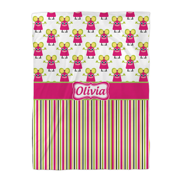 Pink Monsters & Stripes Duvet Cover - Twin XL - Front